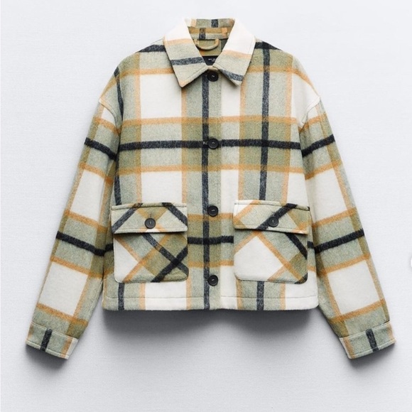 ZARA Patch Pocket Plaid Overshirt Flannel Shacket Long Sleeve size extra small - Picture 1 of 13